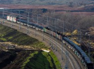 VORONEZH REGION, RUSSIA - DECEMBER 11, 2017: An aerial image of a freight train on the newly-built 137km stretch of railway between Zhuravka and Millerovo, Voronezh Region; Russia completed the rail stretch in August 2017 to prevent trains connecting central and south-west Russia from crossing into the territory of Ukraine, which was due to the Soviet-era rail network; RZD Russian Railways now has all its trains bound to and from south-west Russia pass through the new stretch of railway without crossing the border to Ukraine. Ivan Shapovalov/TASS

??????. ??????????? ???????. 13 ??????? 2017. ???????? ????? ?? ????? ??????????????? ????? ??????? - ????????? ? ????? ???????. ???? ?????????/????